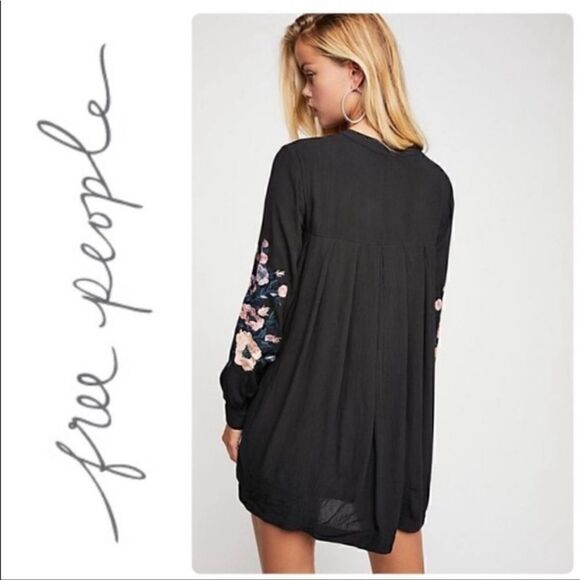 Free People- Black Mia Gauze Embroidered Mini Dress, Size XS - Picture 8 of 11